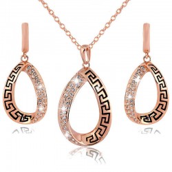 Rose Gold plated big  water drop necklace set with earrings 